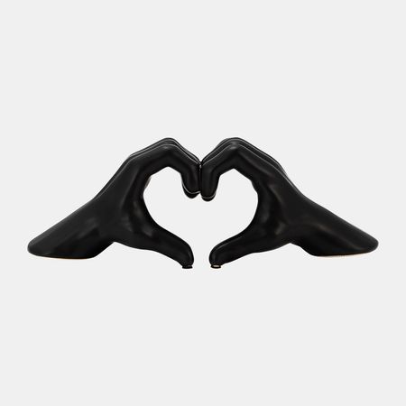 Black Ceramic Hand-Heart Sculpture 14"W x 5"H