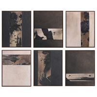 Set of 6 Charcoal and Tan Abstract Handpainted Art 17"W x 20"H