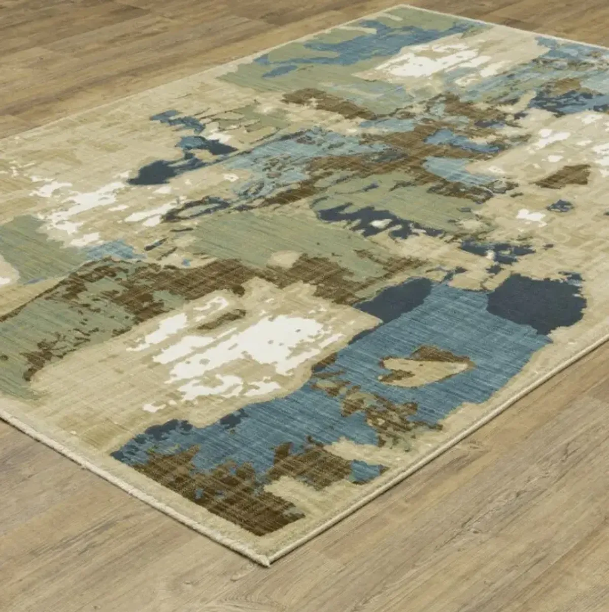 Reed Green/Tan/Brown/Blue Abstract Area Rug 5'3"W x 7'6"L