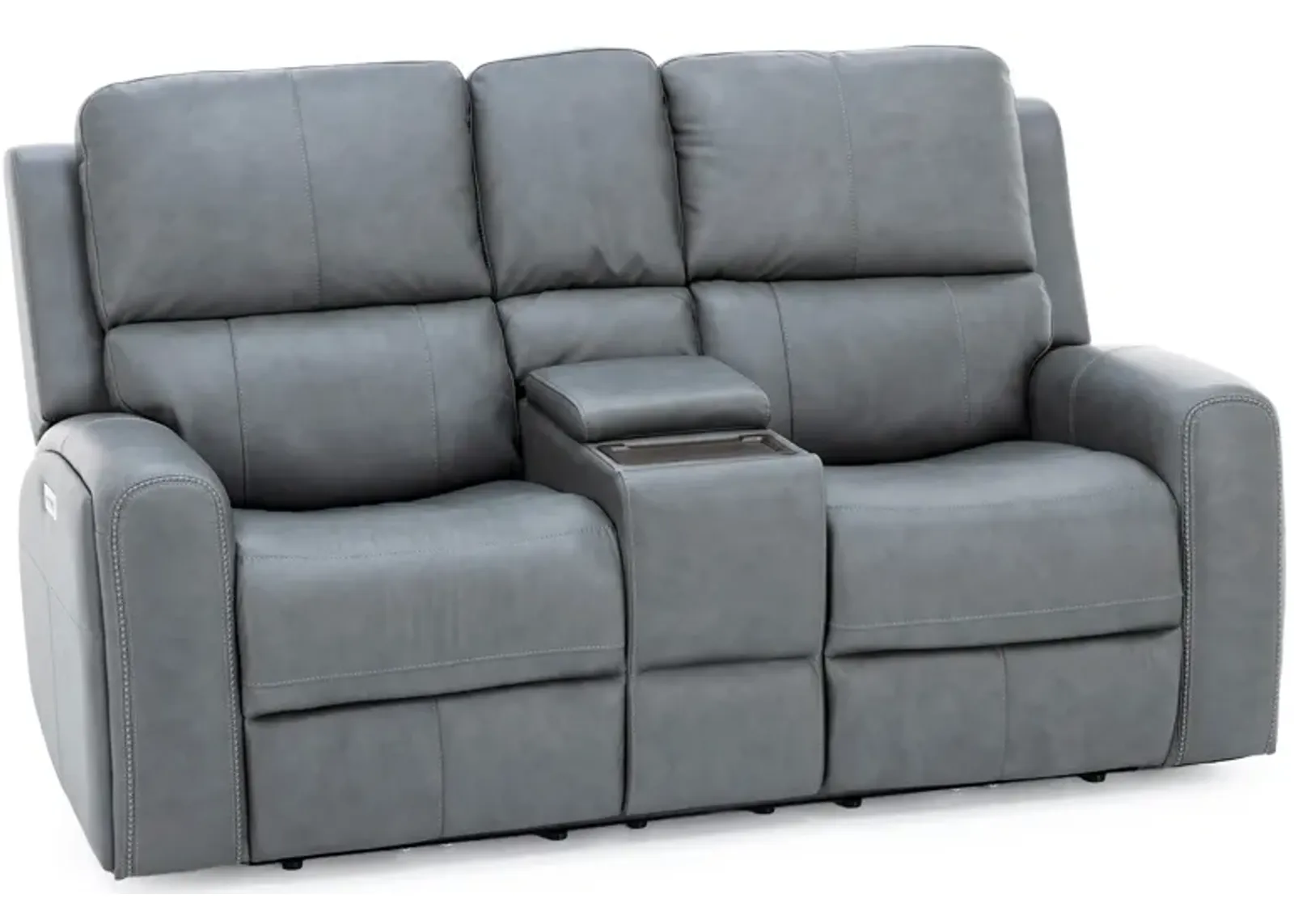 Landon Leather Zero Gravity Fully Loaded Reclining Console Loveseat in Charcoal