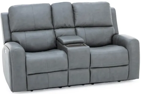 Flexsteel Landon Leather Zero Gravity Fully Loaded Reclining Console Loveseat in Charcoal
