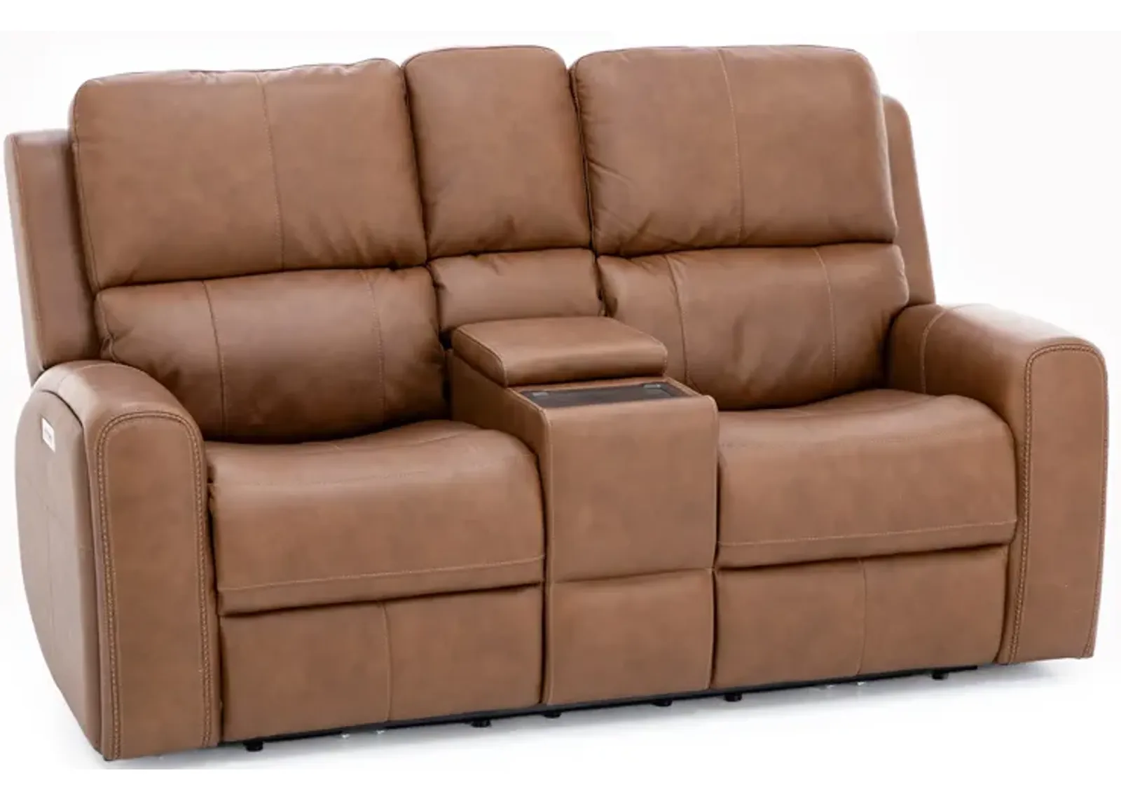 Landon Leather Zero Gravity Fully Loaded Reclining Console Loveseat in Caramel