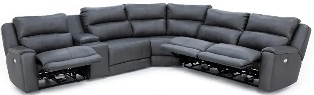 Kai 6-Pc. Leather Power Headrest Wall Saver Reclining Modular In Monaco Graphite With 3 Reclining Se