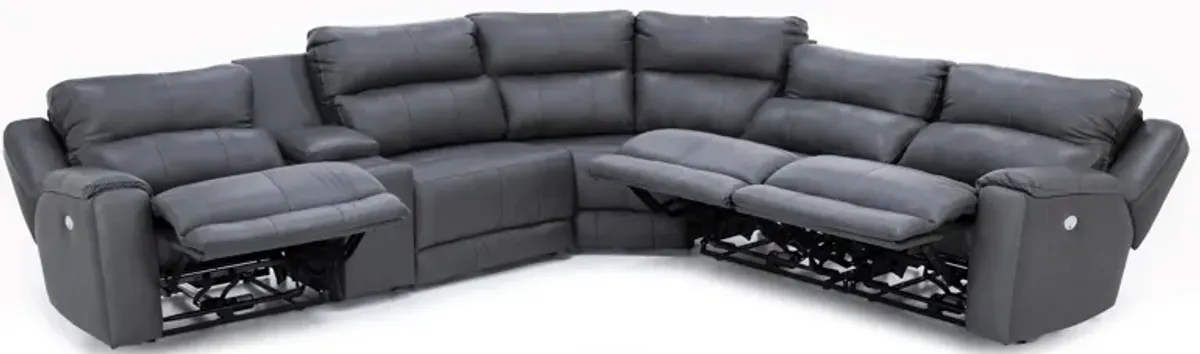 Kai 6-Pc. Leather Power Headrest Wall Saver Reclining Modular In Monaco Graphite With 3 Reclining Se