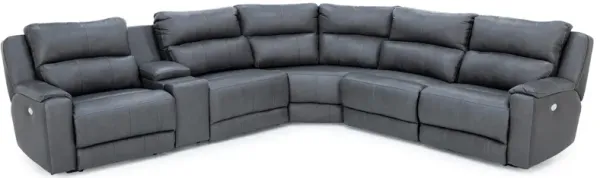 Kai 6-Pc. Leather Power Headrest Wall Saver Reclining Modular In Monaco Graphite With 2 Reclining Se