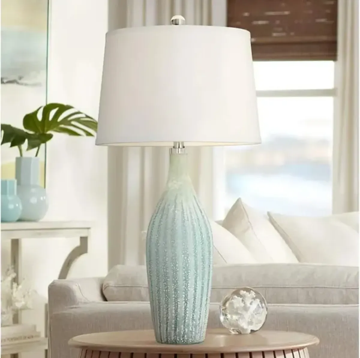 Light Green Glass Table Lamp 30"H