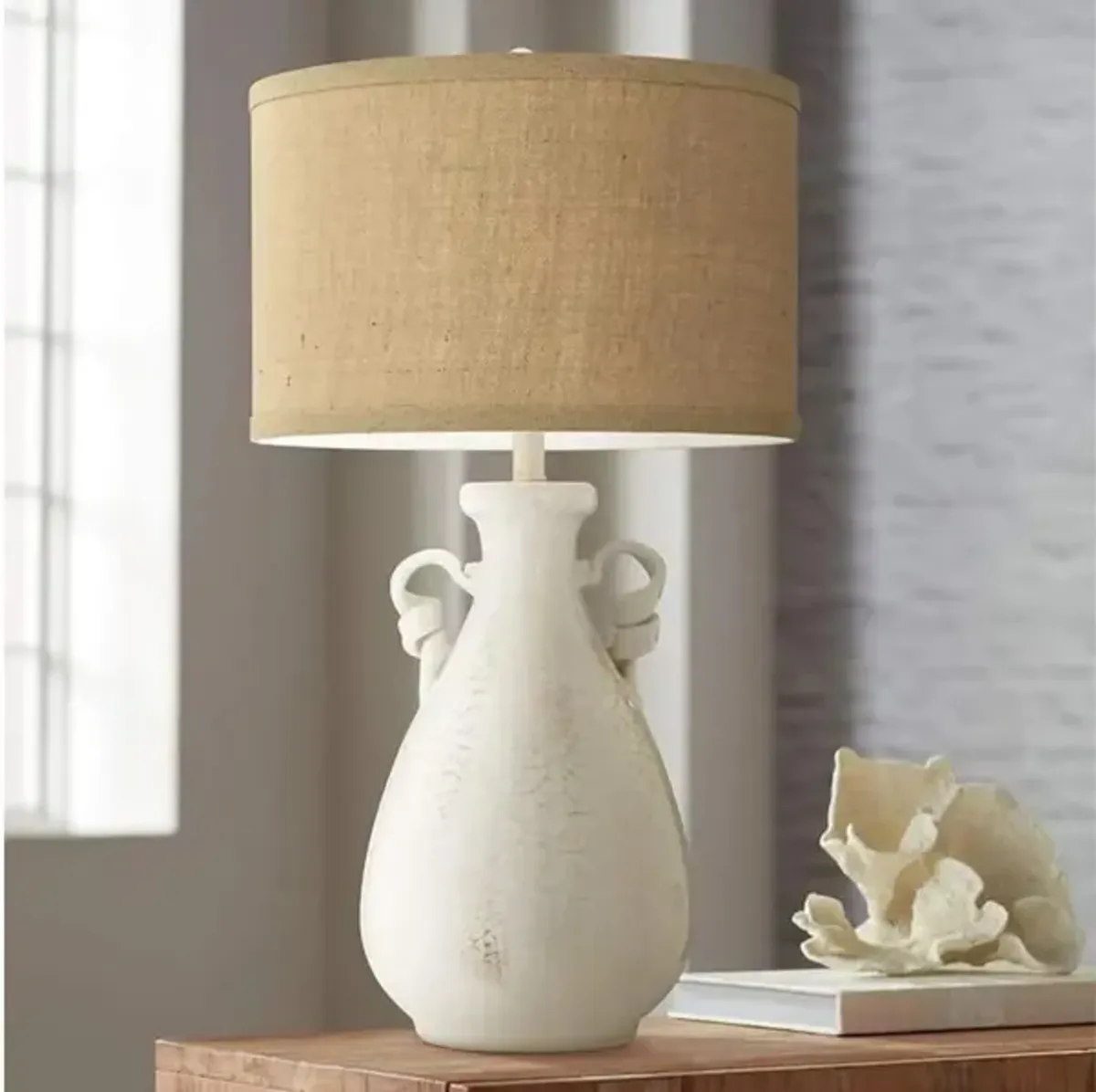 White Ceramic with Handles Table Lamp 29"H