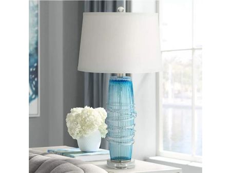 Blue Seeded Glass Table Lamp 28.5"H