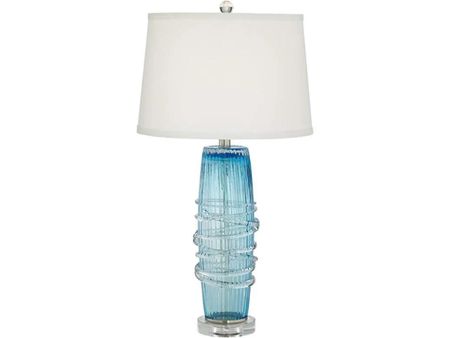 Blue Seeded Glass Table Lamp 28.5"H