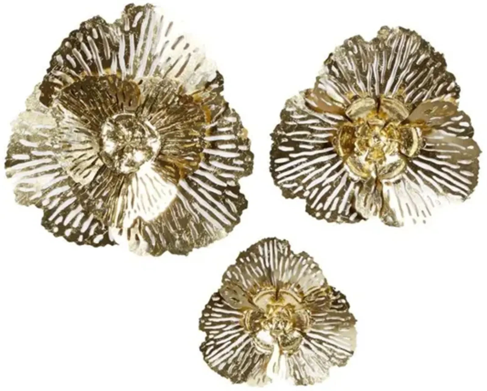 Set of 3 Gold Metal Flowers Wall Decor 18/24/29"H