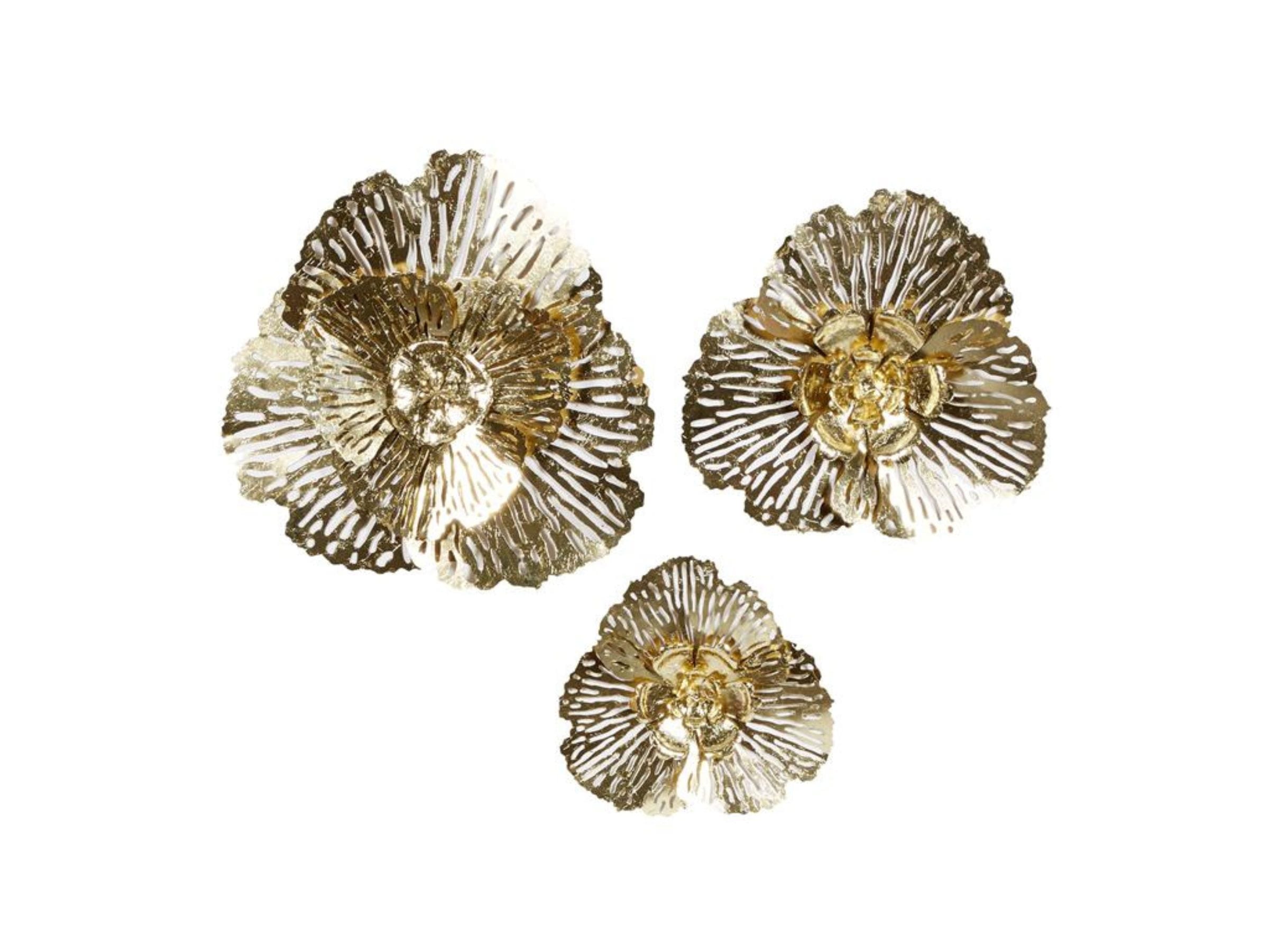 Set of 3 Gold Metal Flowers Wall Decor 18/24/29"H