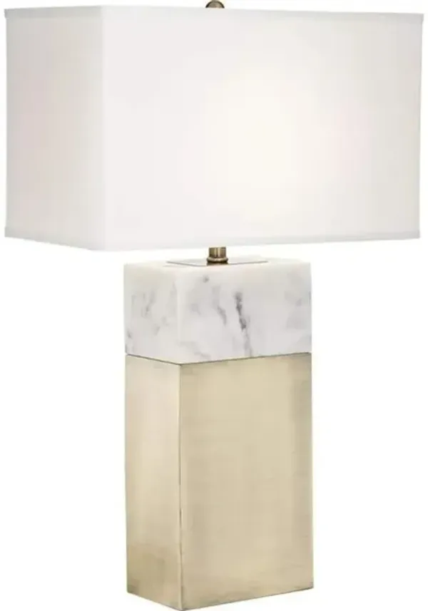 Antique Brass and Faux Marble Table Lamp 30"H