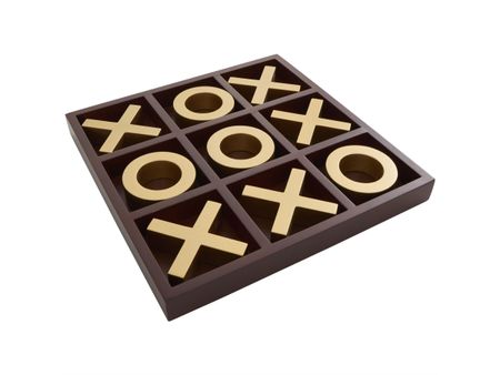 Brown and Gold Wood Tic Tac Toe Board 14"W x 2"H