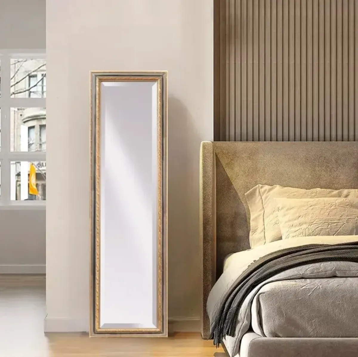 Silver and Gold Beveled Leaner Mirror 18"W x 64"H