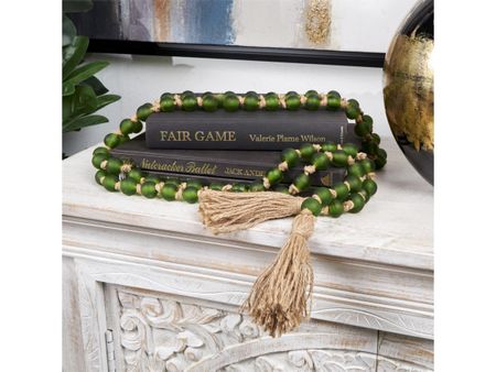 Frosted Green Glass Beads 83"L