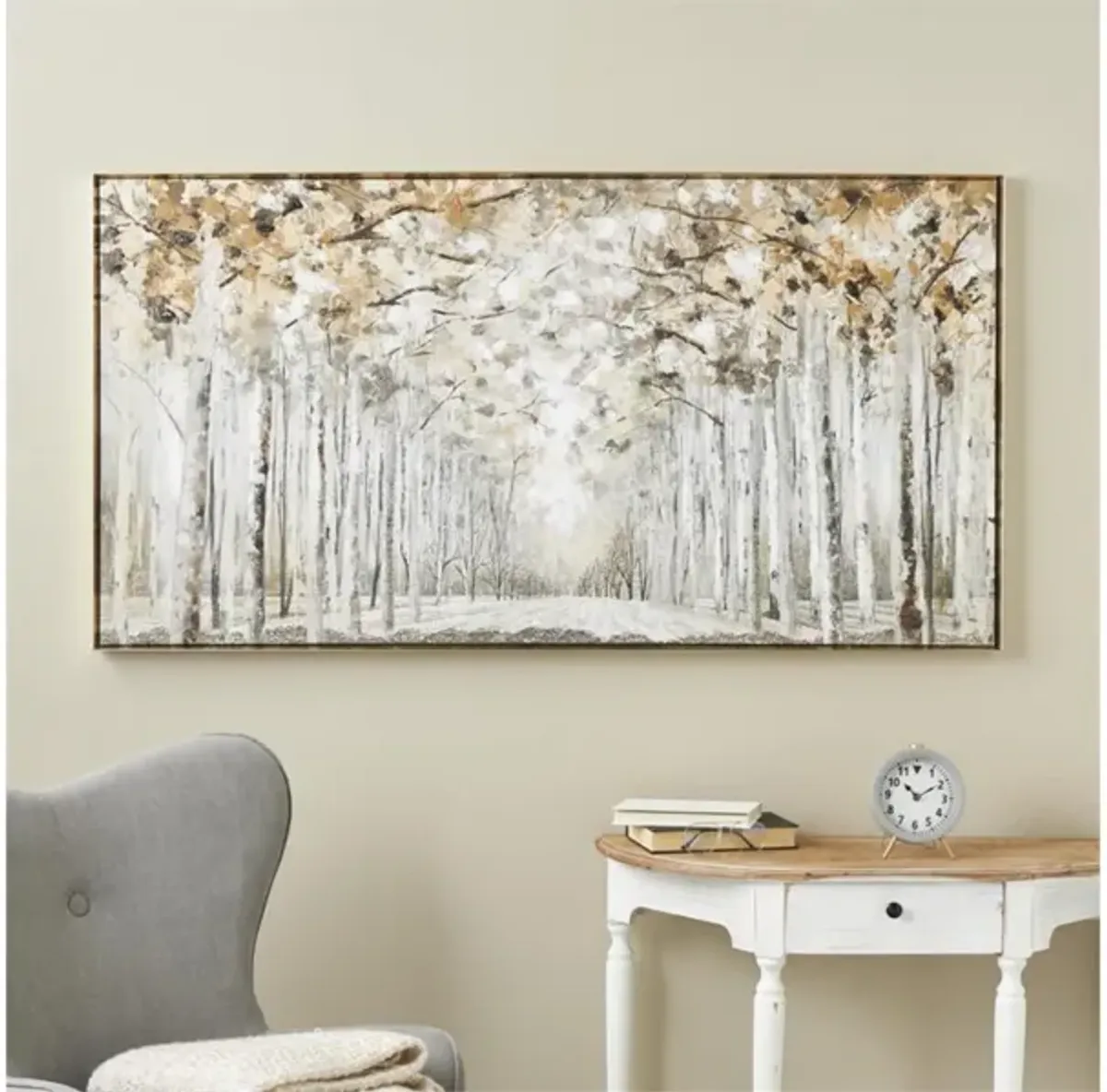 Brown Birch Pathway Framed Canvas Art 58"W x 31"H
