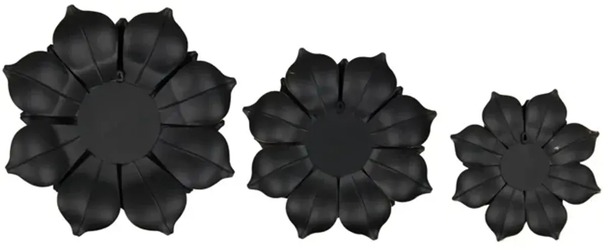 Set of 3 Black and Gold Metal Flowers Wall Decor 14/18/22"H