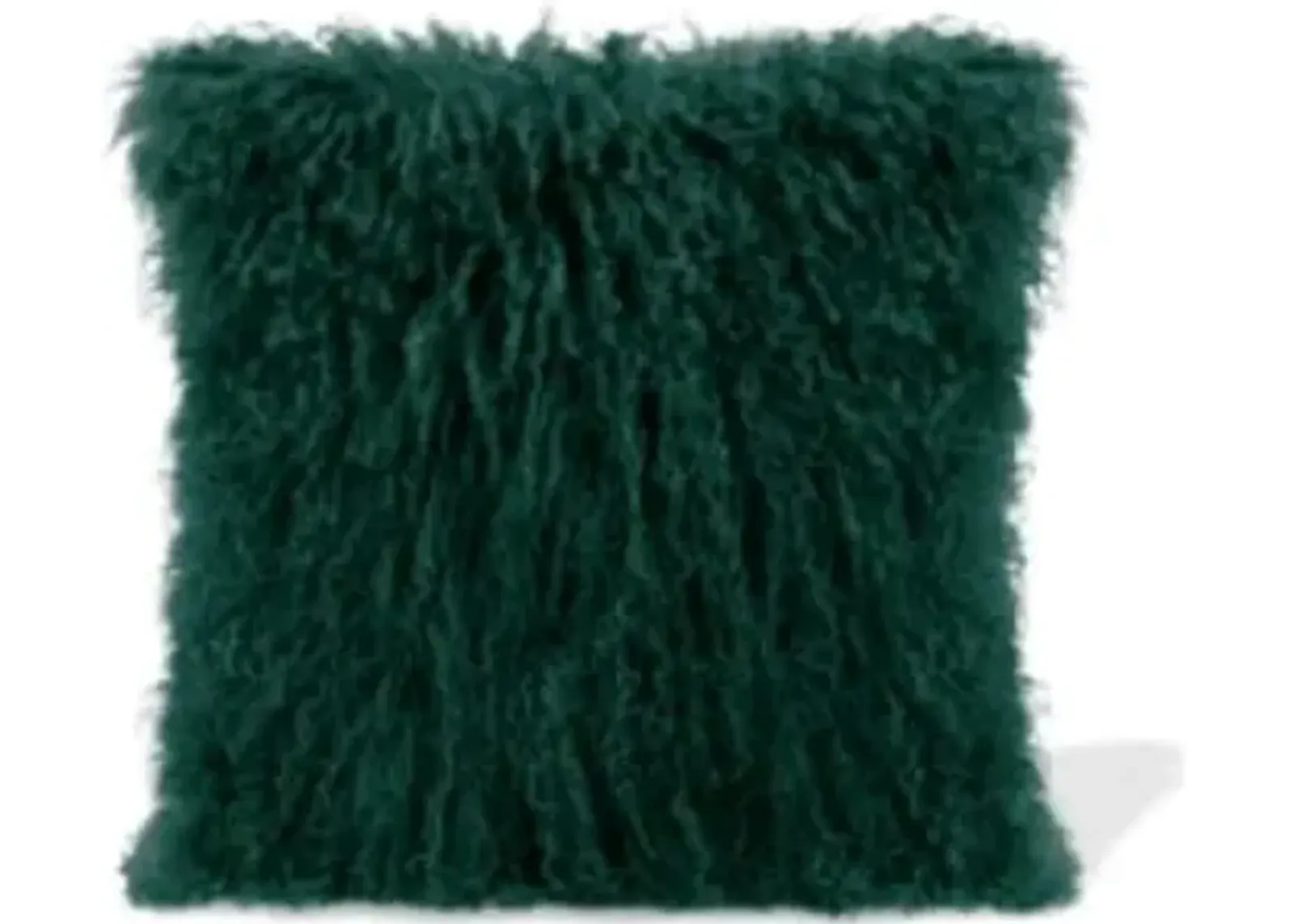 Hunter Green Lamb Fur Pillow 15.75"W x 15.75"H