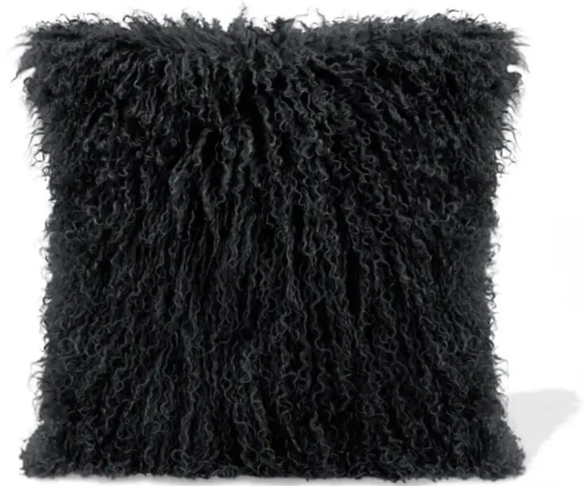 Black Lamb Fur Pillow 15.75"W x 15.75"H