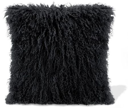 Black Lamb Fur Pillow 15.75"W x 15.75"H