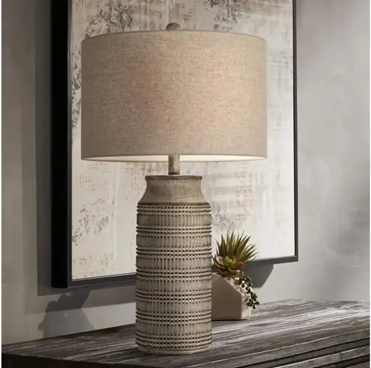 Taupe Textured Column Table Lamp 29"H