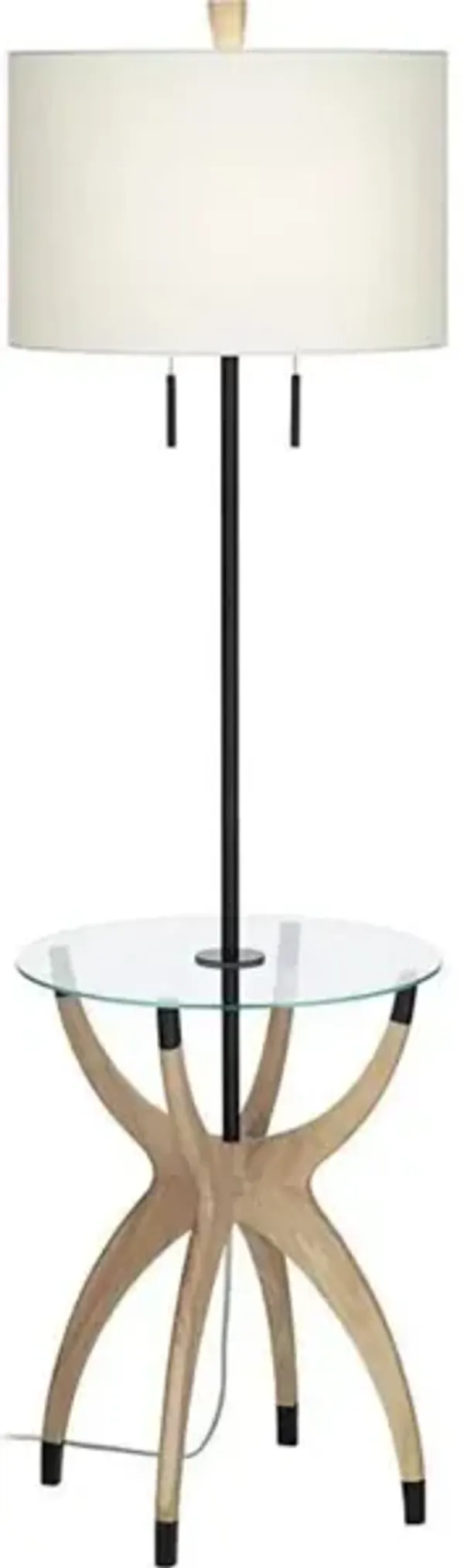 Natural Wood and Glass Tray Floor Lamp 64"H