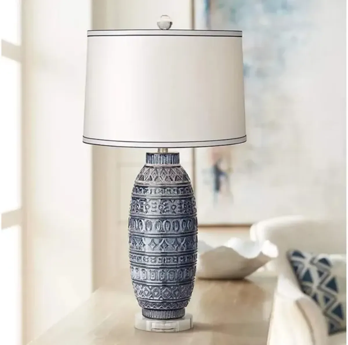 Blue Textured Ceramic Table Lamp 31"H