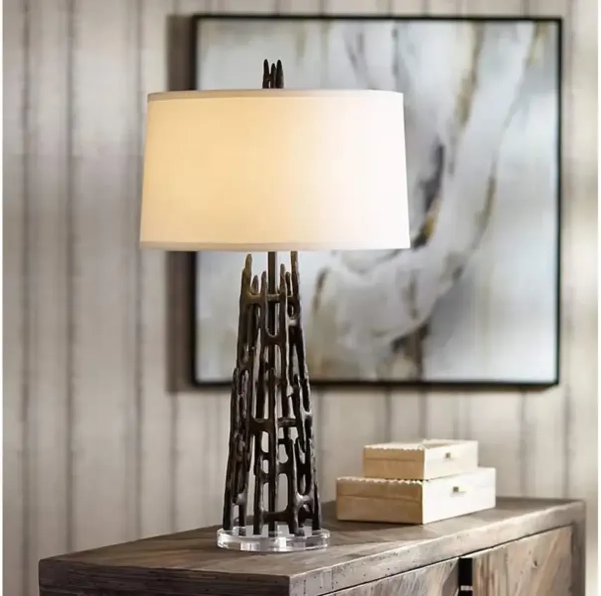 Black Sculptural Table Lamp 32"H