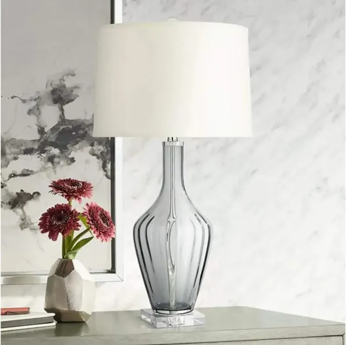 Smoky Grey Glass Table Lamp 30"H