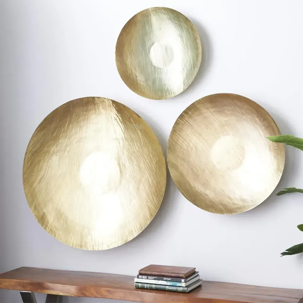 Set of 3 Gold Metal Discs Wall Decor 21/27/37"H