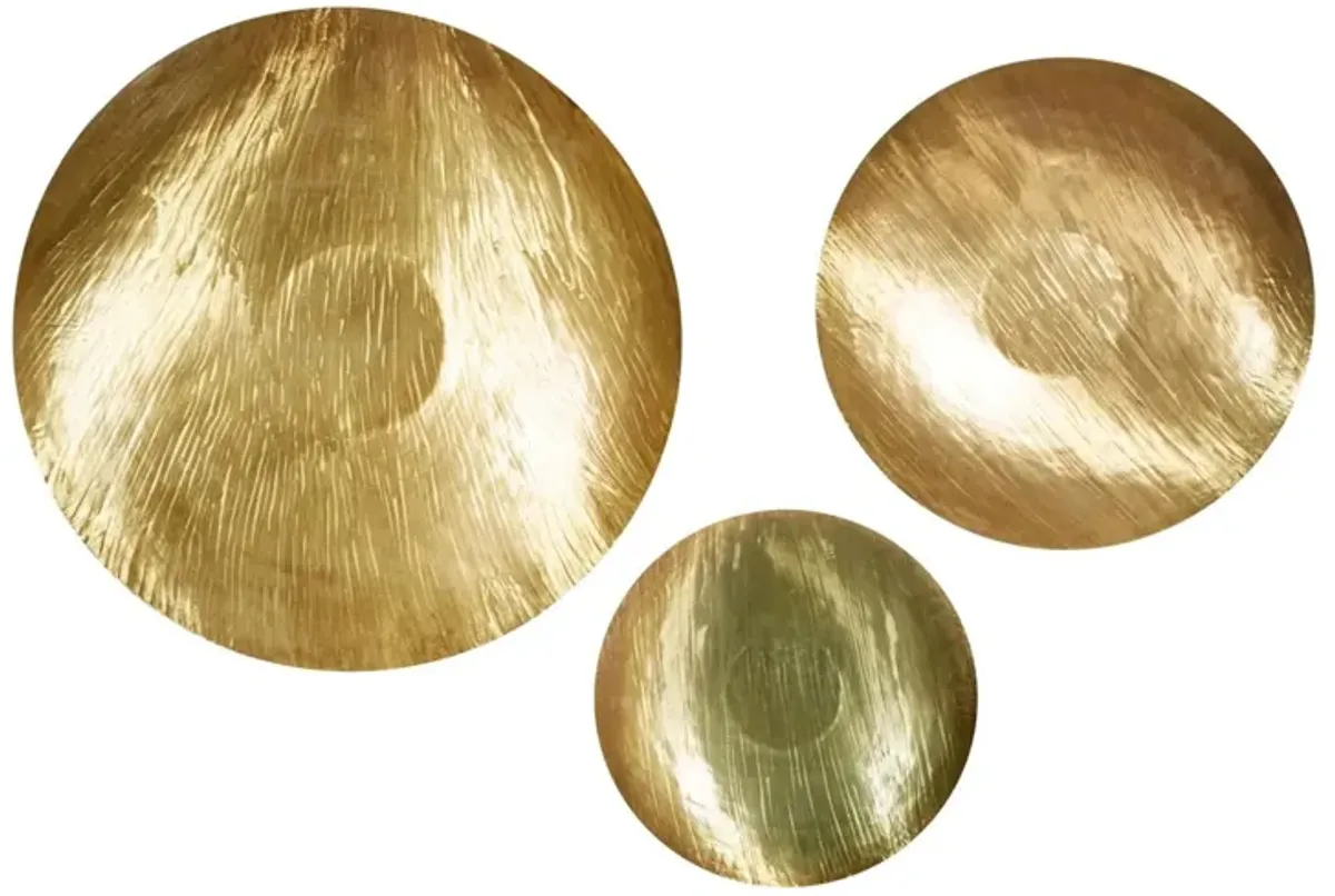 Set of 3 Gold Metal Discs Wall Decor 21/27/37"H