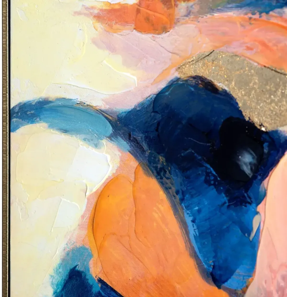 Set of 3 Colorful Blue and Gold Framed Painting 30"W x 30"H