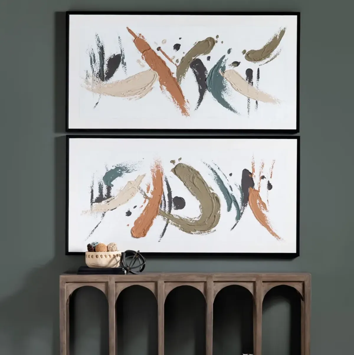 Set of 2 Multi Strokes Framed Paintings 31.5"W x 61.5"H