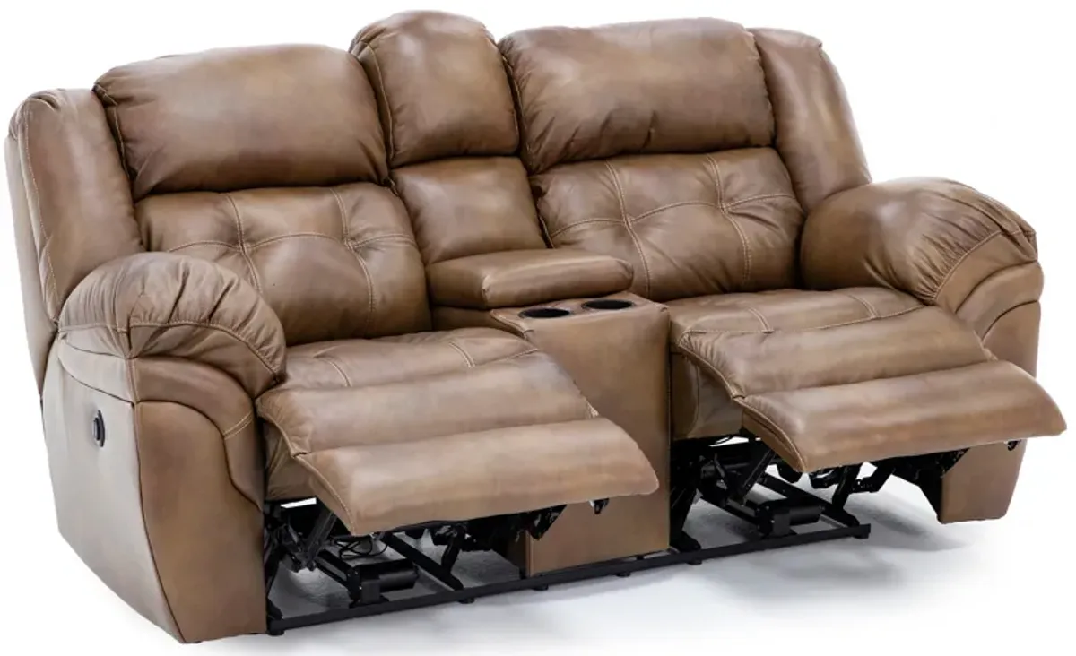 Boone Leather Power Reclining Console Loveseat in Saddle