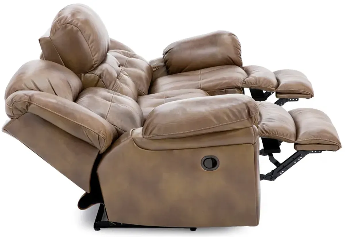 Boone Leather Reclining Sofa in Saddle