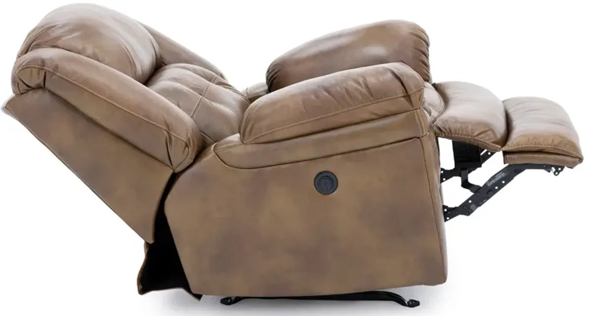 Boone Leather Power Rocker Recliner in Saddle