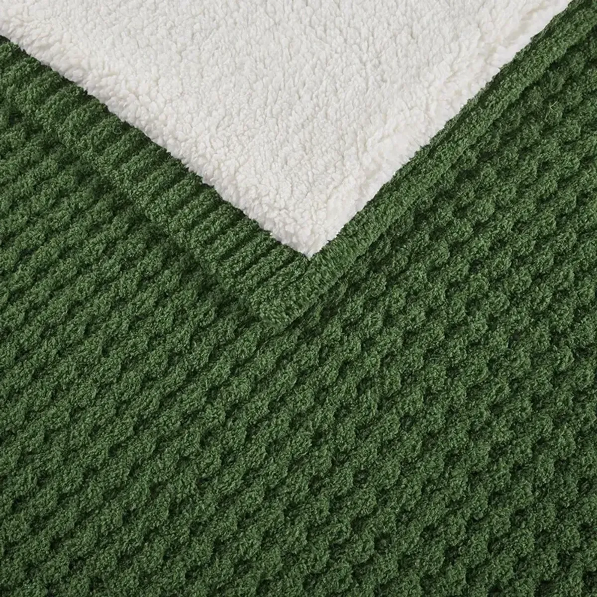 Green Knit and Sherpa Throw 50"W x 60"L