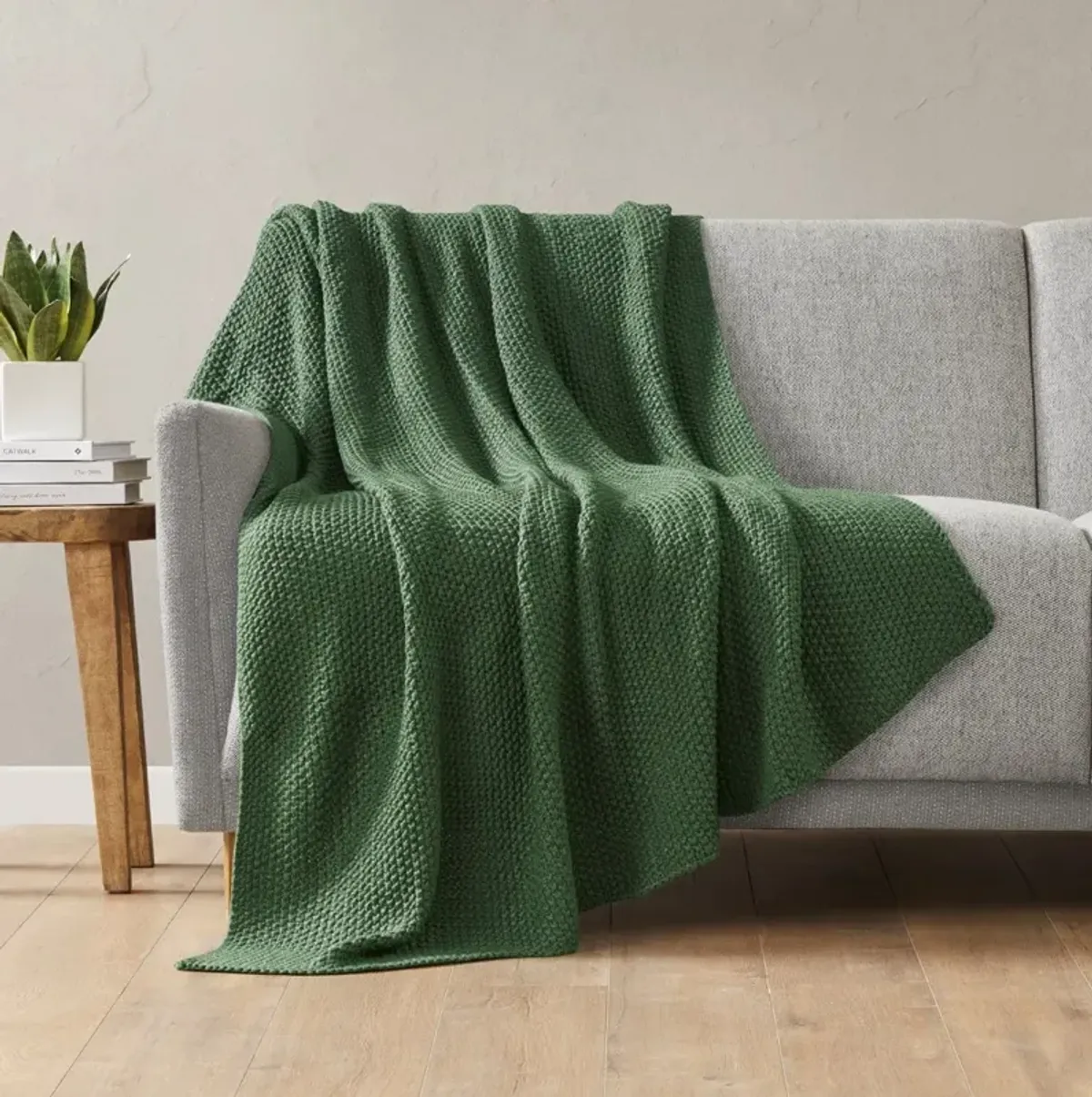 Green Knit Throw 50"W x 60"L