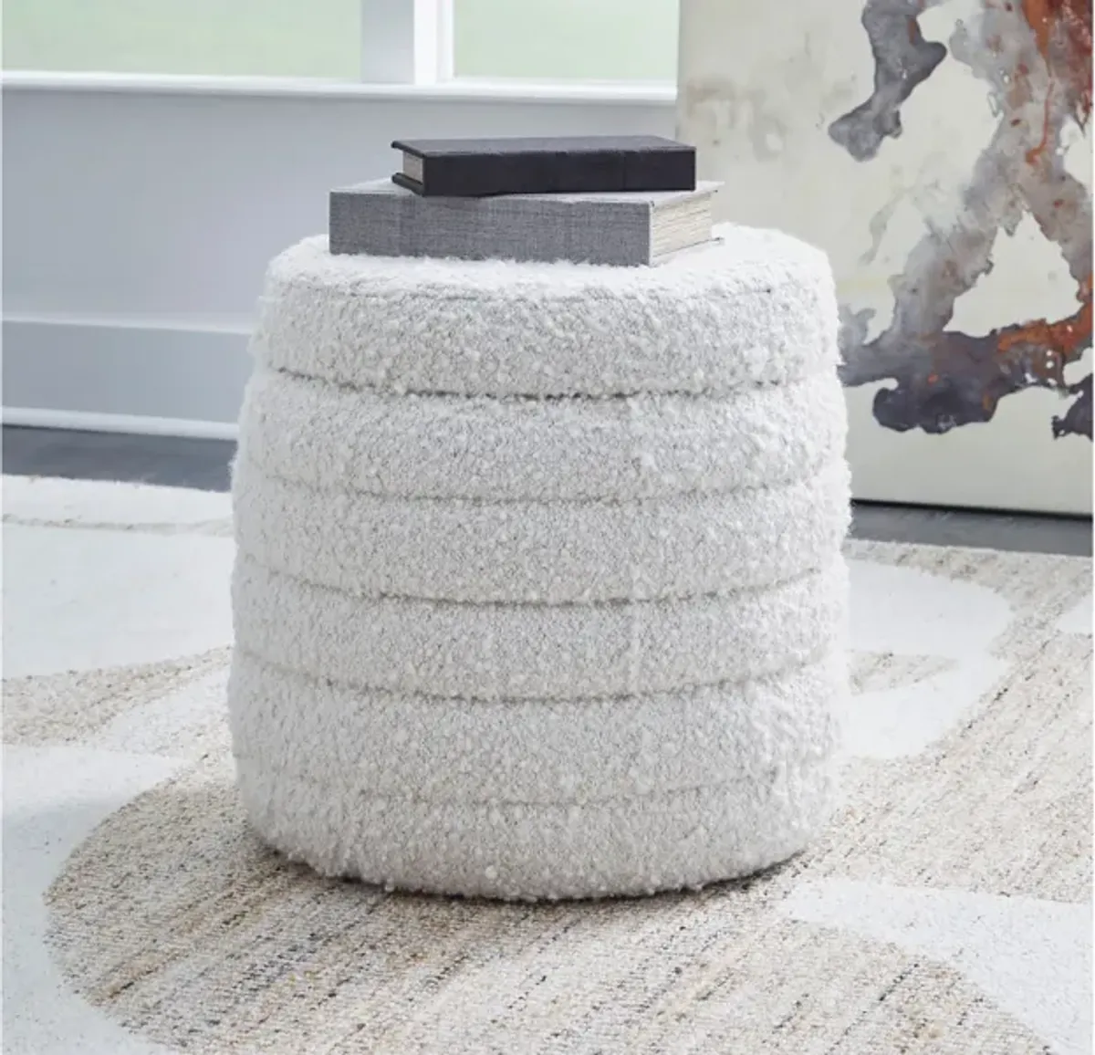 Ivory Storage Pouf 18"W x 17"H