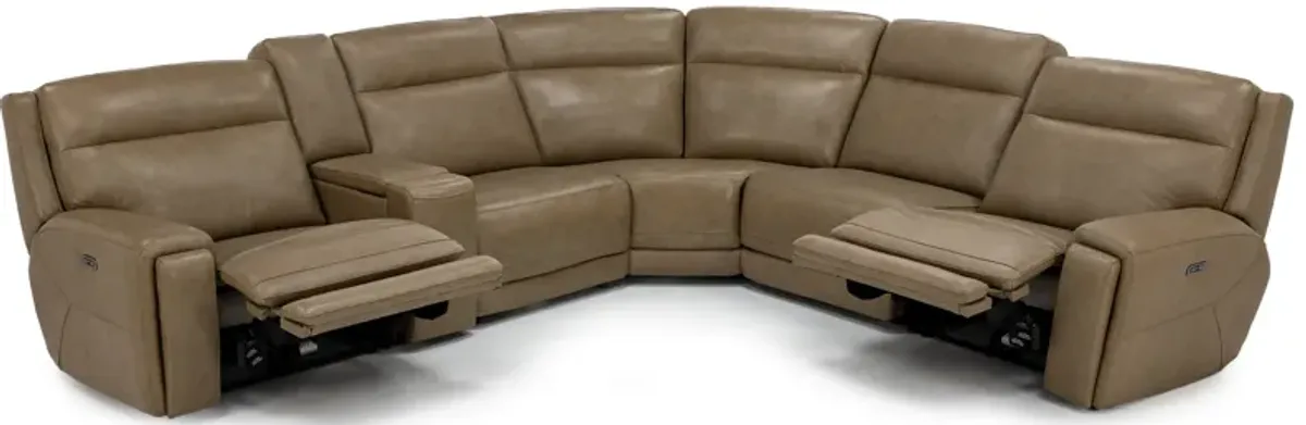 Monroe 6-Pc. Leather Power Headrest Zero Gravity Reclining Modular In Maverick Buff With 2 Reclining