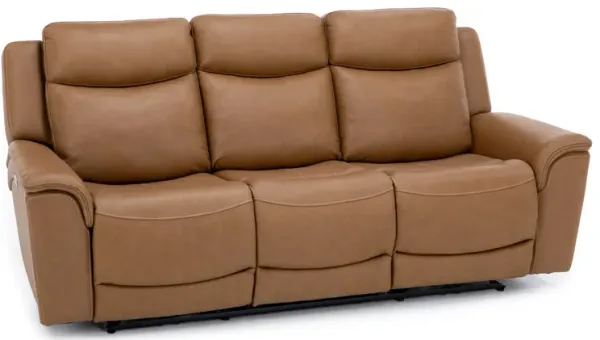 Drew & Jonathan Home Davidson Leather Power Headrest Wall Saver Reclining Sofa in Butternut