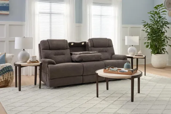 Flexsteel Zofa Fully Loaded Sleep Reclining Sofa With Drop Down Table, Heat And Massage in Grey