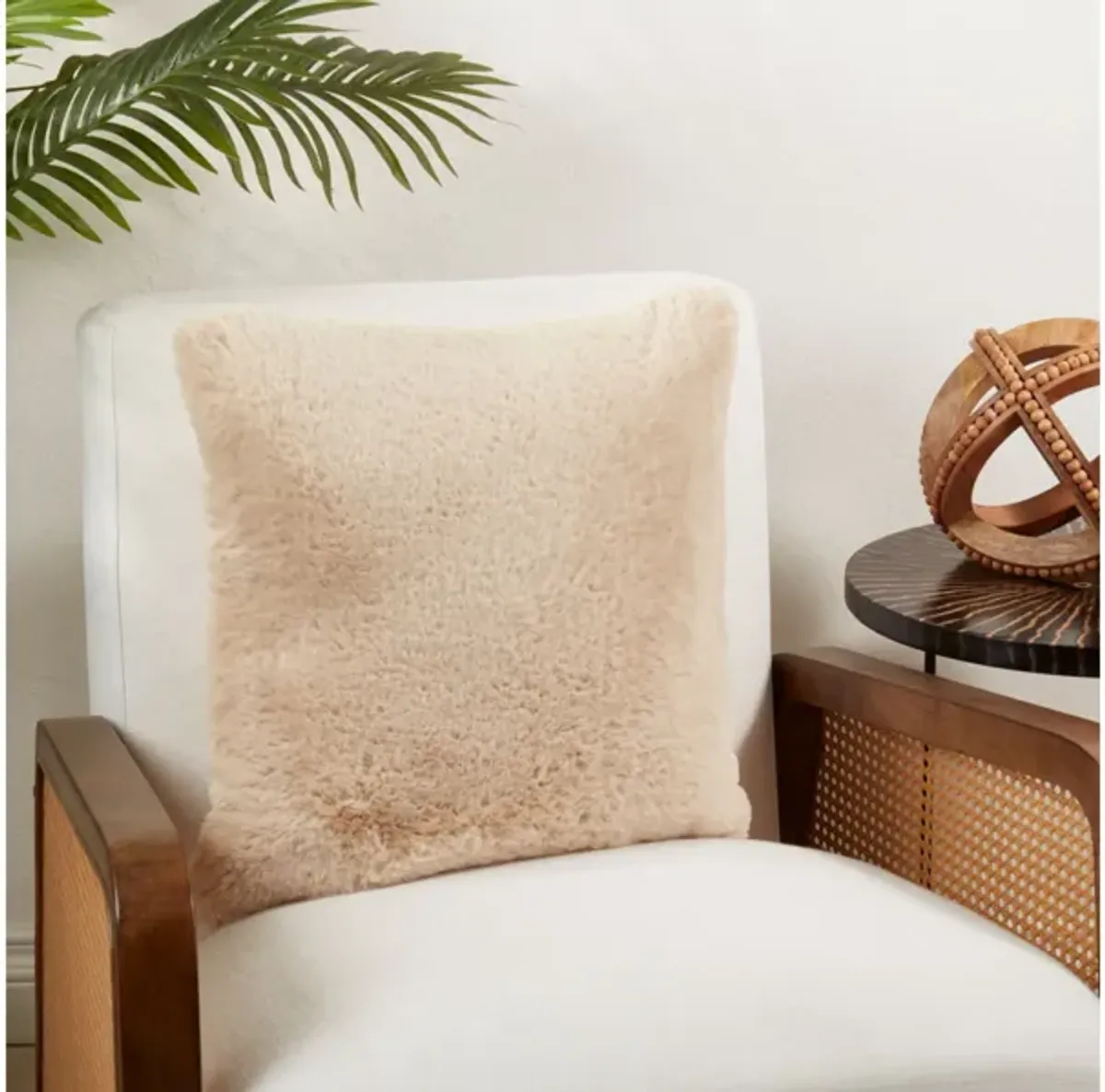 Natural Faux Rabbit Fur Poly Pillow 18"W x 18"H