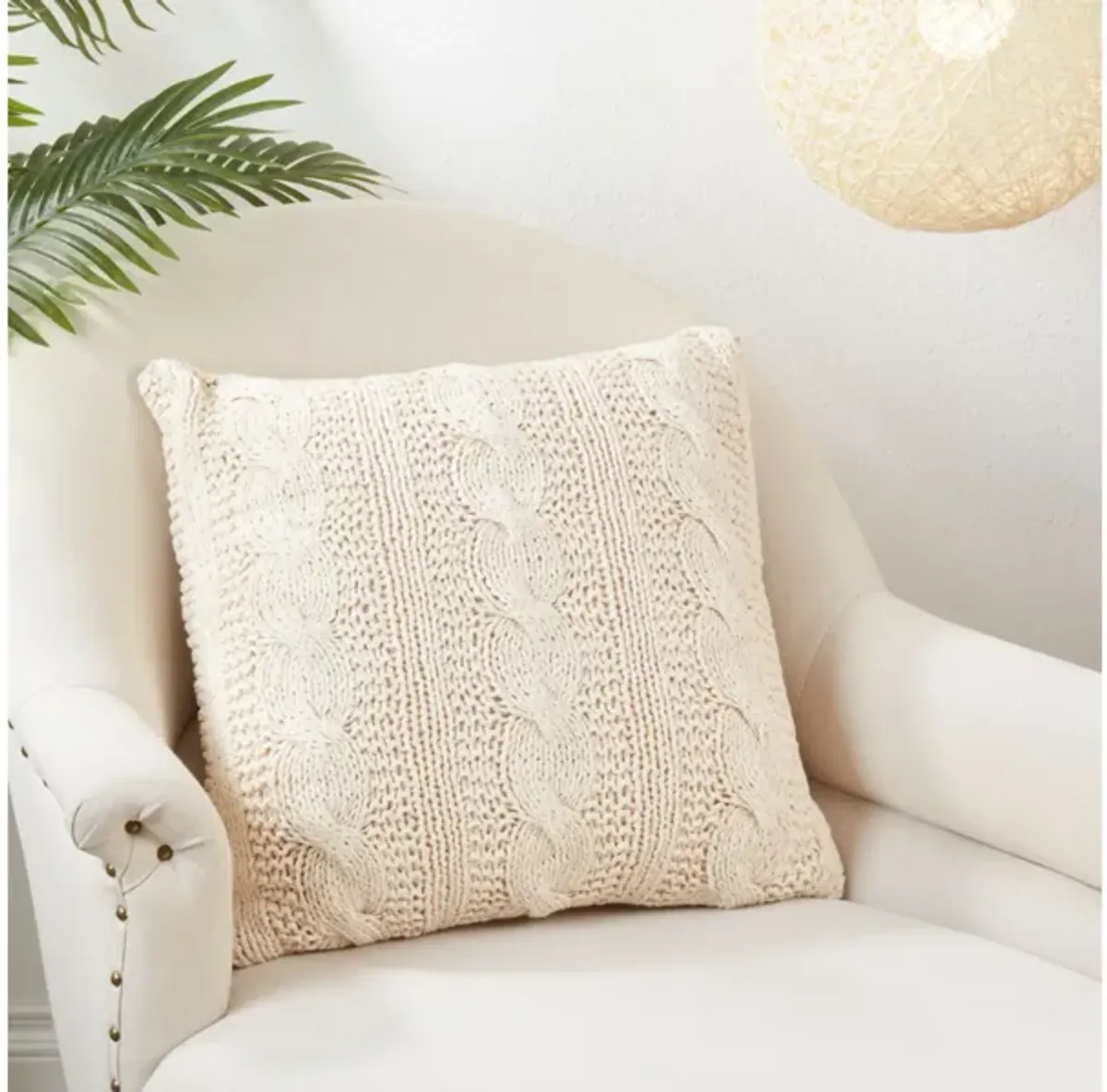 Vanilla Cable Knit Down Pillow 20"W x 20"H
