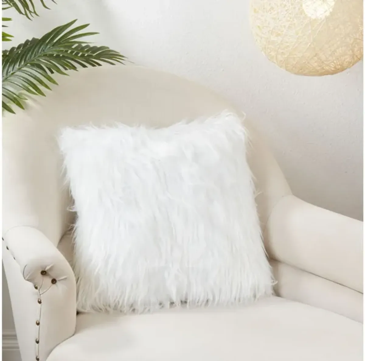 Ivory Faux Fur Poly Pillow 18"W x 18"H