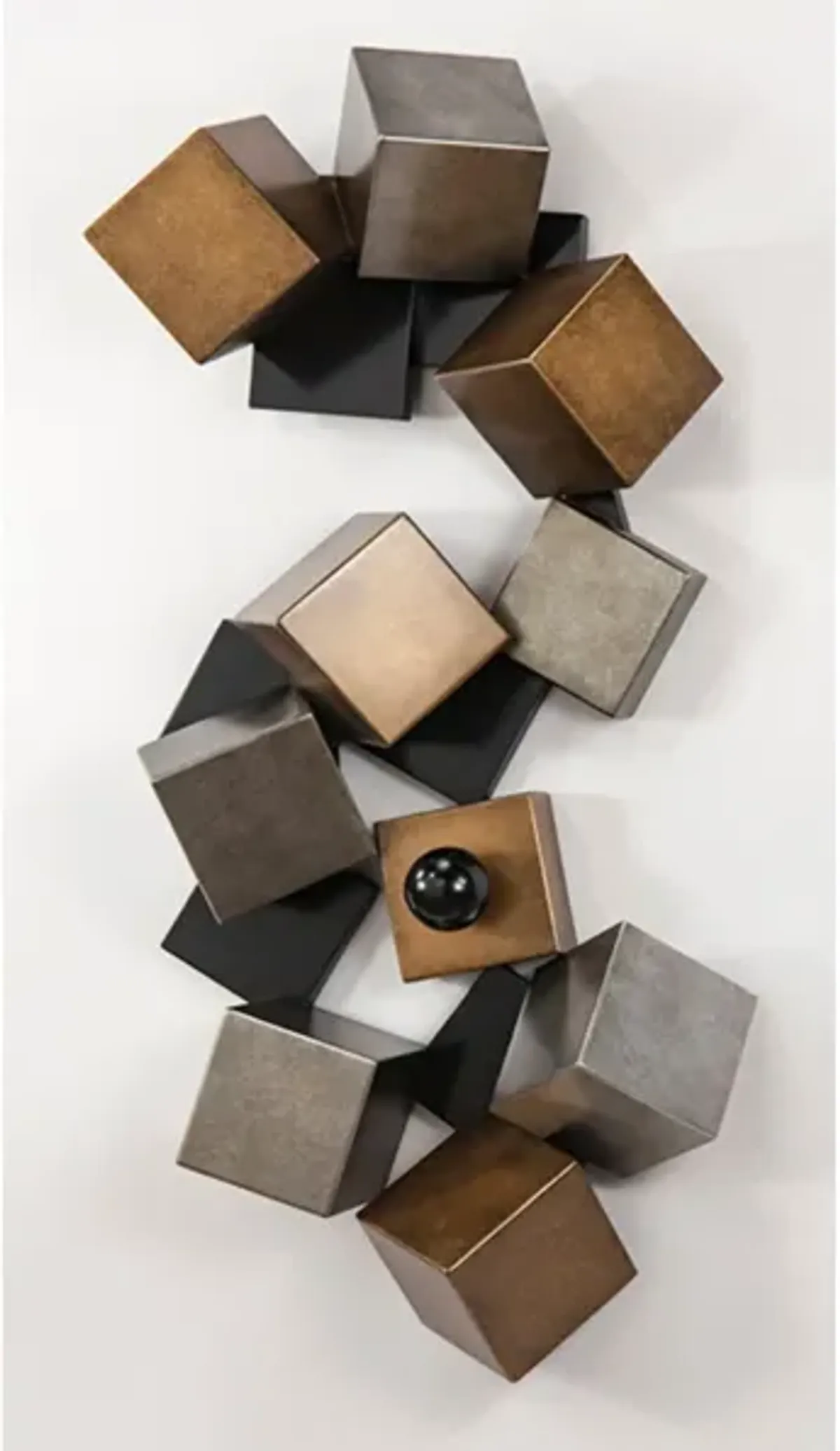 Black, Silver and Bronze Wood Cubes Wall Decor 64"W x 30"H