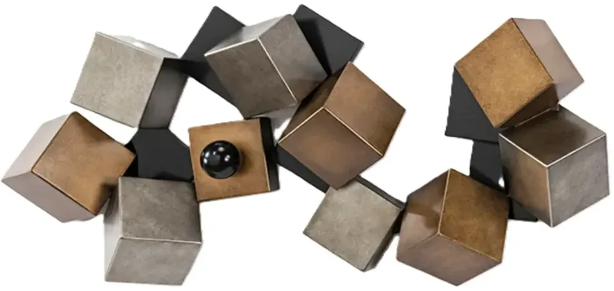 Black, Silver and Bronze Wood Cubes Wall Decor 64"W x 30"H