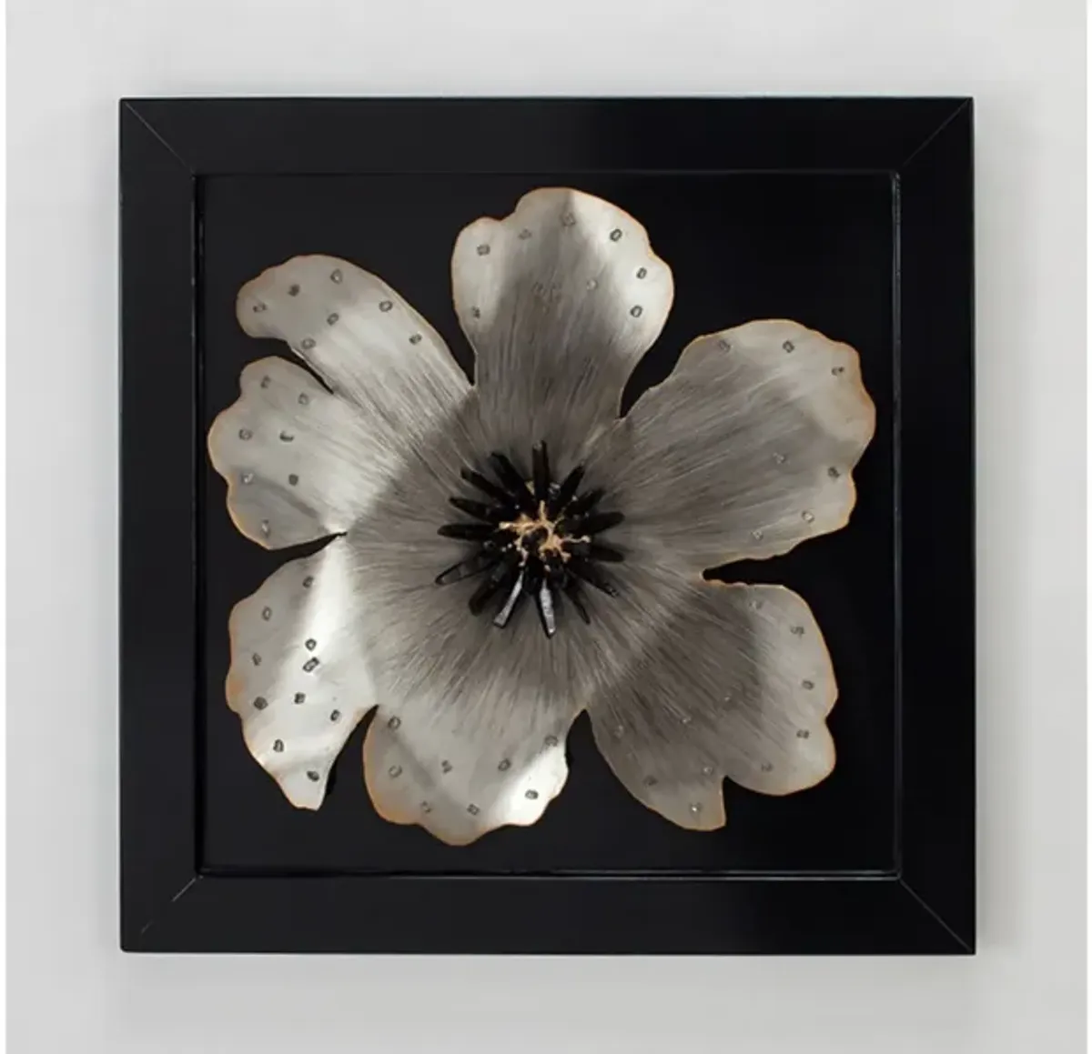 Set of 2 Black and Silver Metal Flower Framed Wall Decor 28"W x 28"H