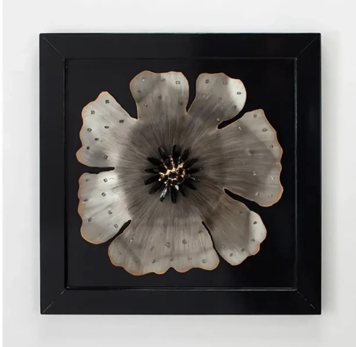 Set of 2 Black and Silver Metal Flower Framed Wall Decor 28"W x 28"H