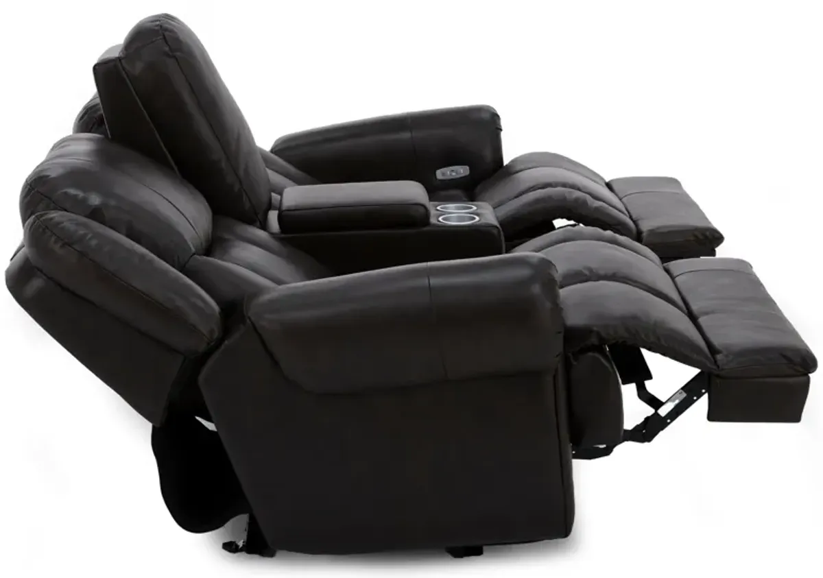 Titan Leather Oversized Power Reclining Console Loveseat With Cooling Cupholders